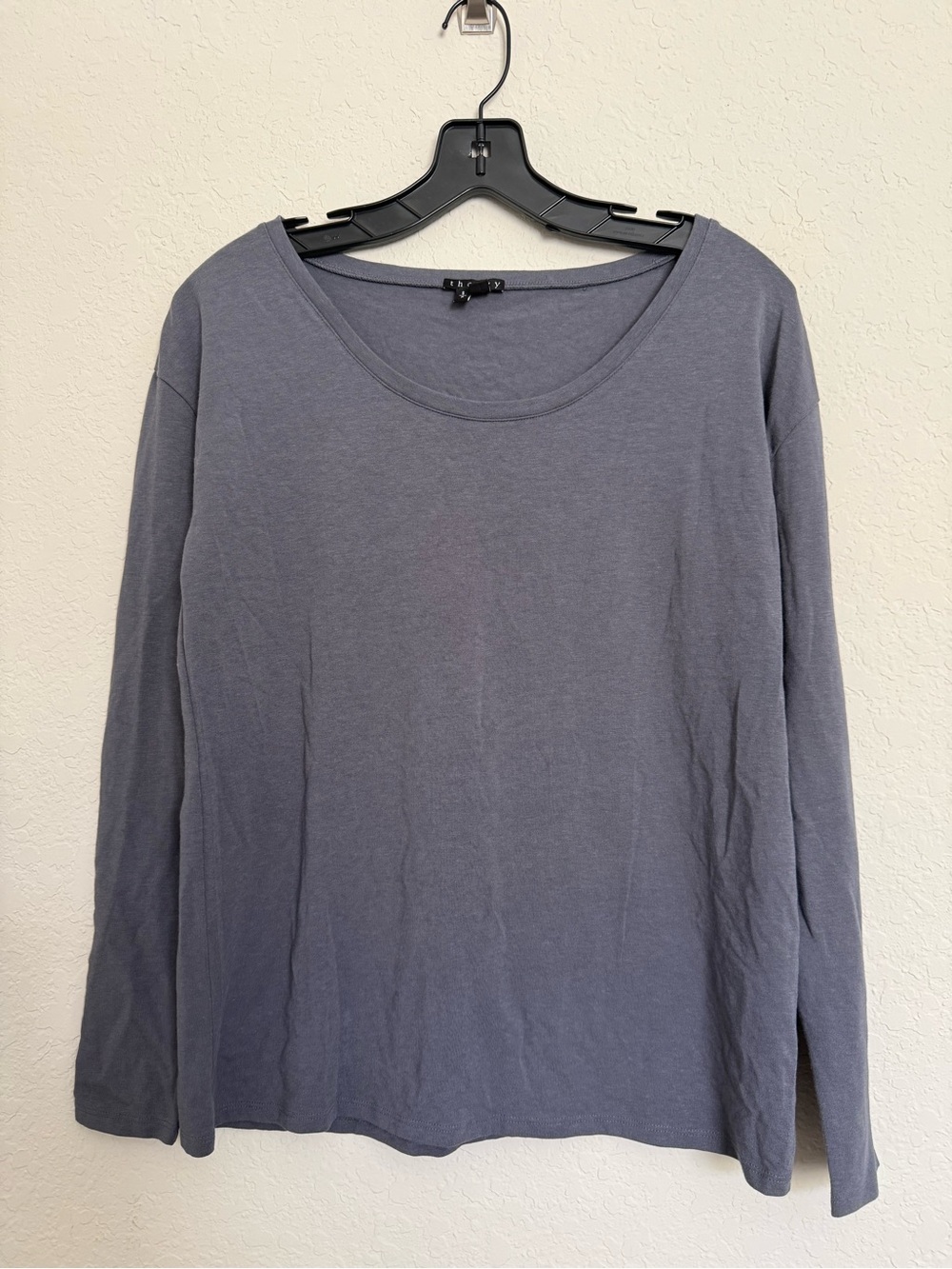 Theory Grey Basic Long Sleeve Top Size Small Cotton Blend Capsule